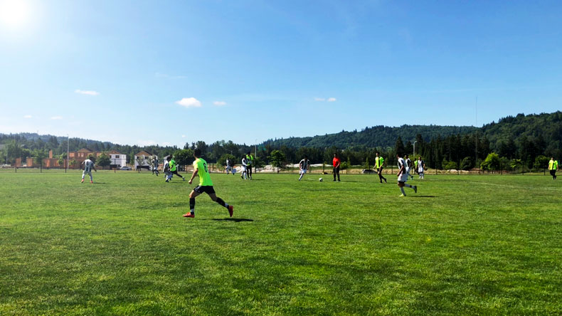 Teens play soccer at Gradin Sports Park.